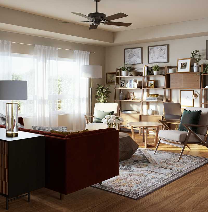 Bohemian, Transitional, Vintage, Midcentury Modern Living Room Design by Havenly Interior Designer Samantha
