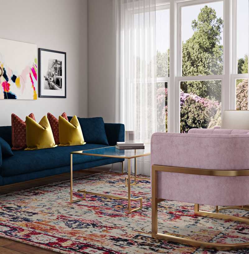 Eclectic, Glam, Preppy Living Room Design by Havenly Interior Designer Carolyn