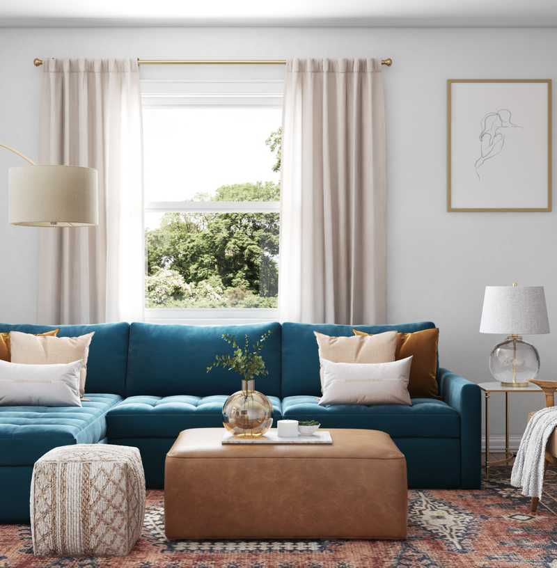 Bohemian, Midcentury Modern Living Room Design by Havenly Interior Designer Lilly