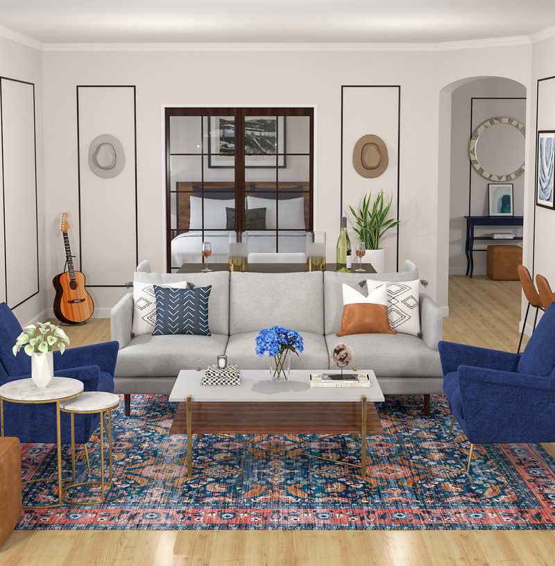 Eclectic, Bohemian, Midcentury Modern Living Room Design by Havenly Interior Designer Brady