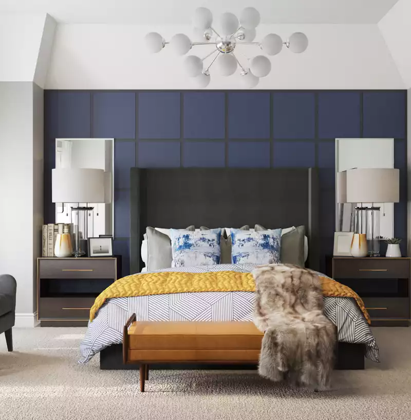 Modern, Eclectic, Glam, Transitional, Midcentury Modern Bedroom Design by Havenly Interior Designer Sable