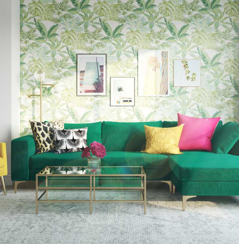 Glam, Preppy Living Room Design by Havenly Interior Designer Legacy