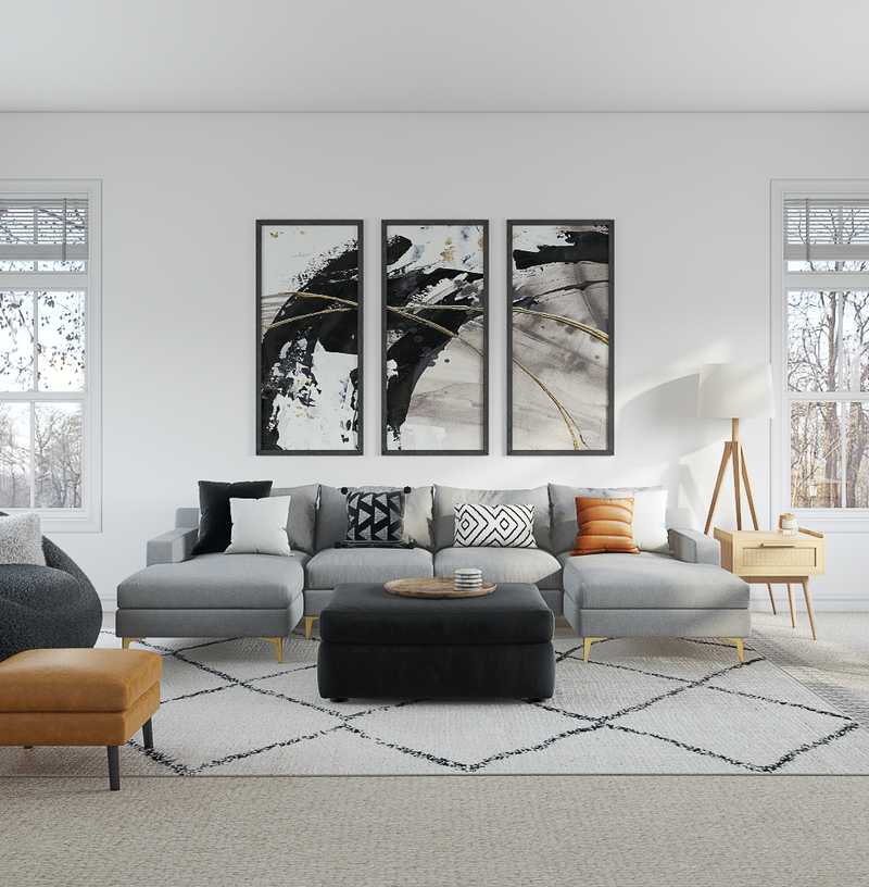 Bohemian, Midcentury Modern Living Room Design by Havenly Interior Designer Kayti