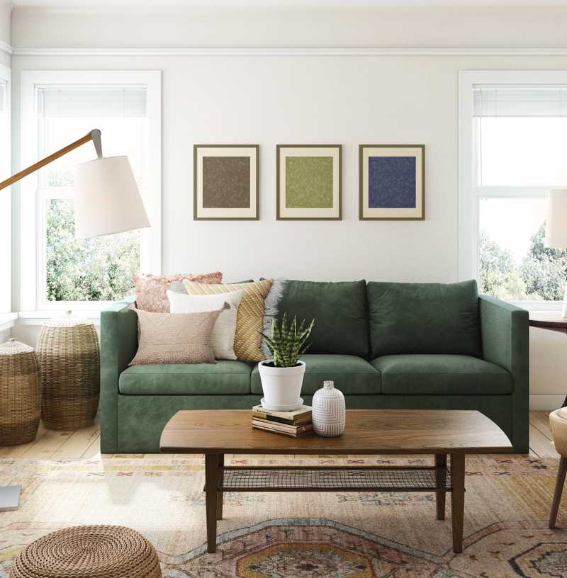 Bohemian, Midcentury Modern Living Room Design by Havenly Interior Designer Megan