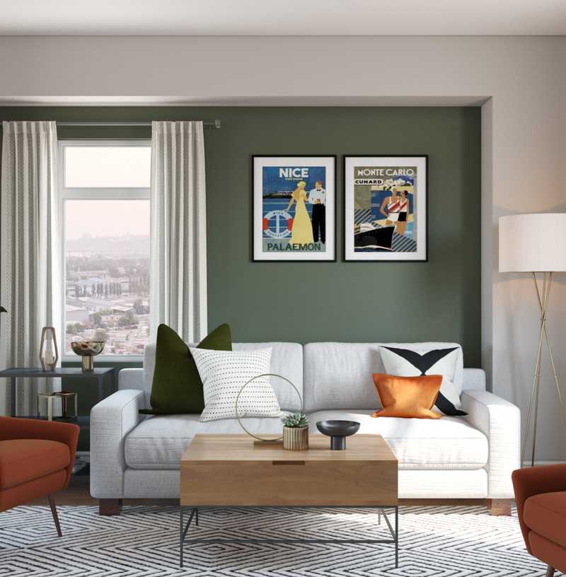 Glam, Midcentury Modern Living Room Design by Havenly Interior Designer Cathrine