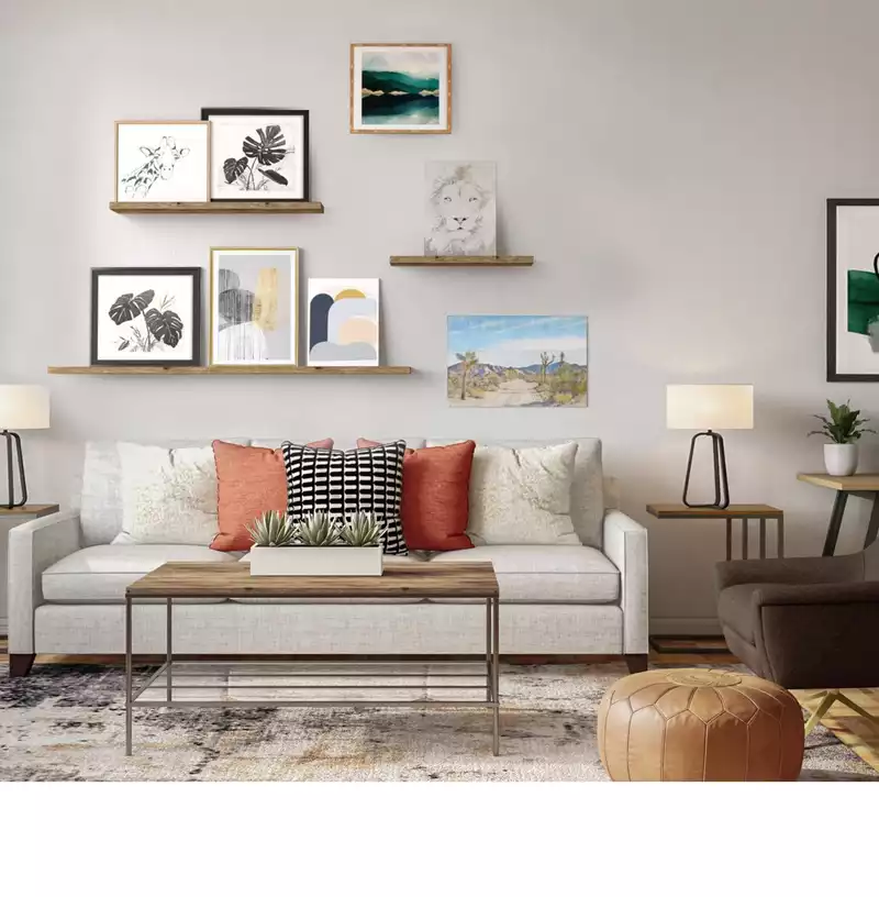 Bohemian, Midcentury Modern Living Room Design by Havenly Interior Designer Karie