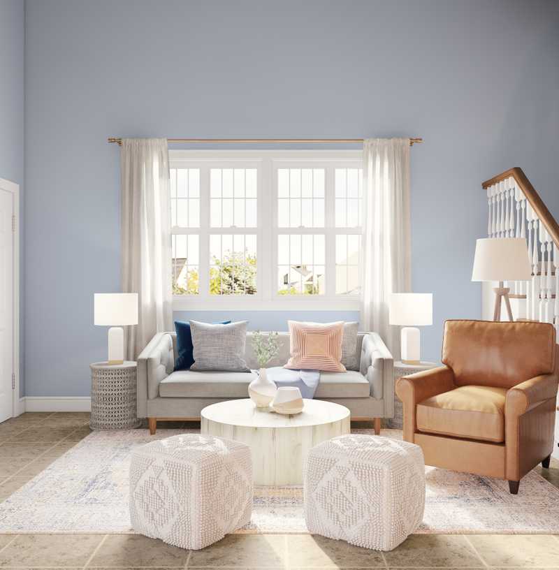 Bohemian, Coastal Living Room Design by Havenly Interior Designer Ghianella
