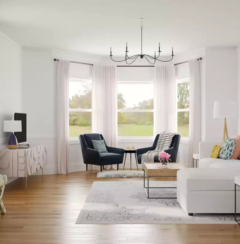 Coastal, Farmhouse, Midcentury Modern Living Room Design by Havenly Interior Designer Brailey