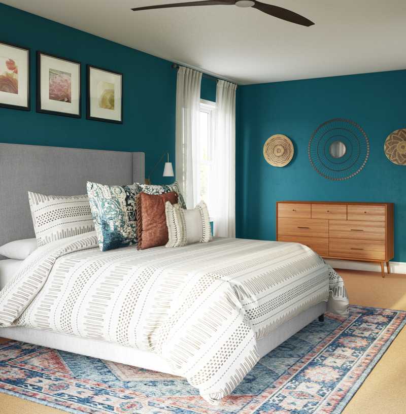 Bohemian, Global, Midcentury Modern Bedroom Design by Havenly Interior Designer Chanel