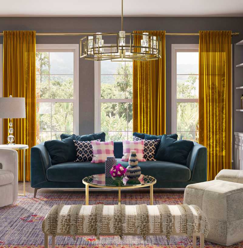 Eclectic, Glam, Preppy Living Room Design by Havenly Interior Designer Terezia