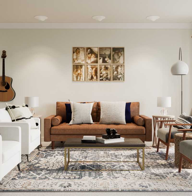 Bohemian, Midcentury Modern Living Room Design by Havenly Interior Designer Rebecca