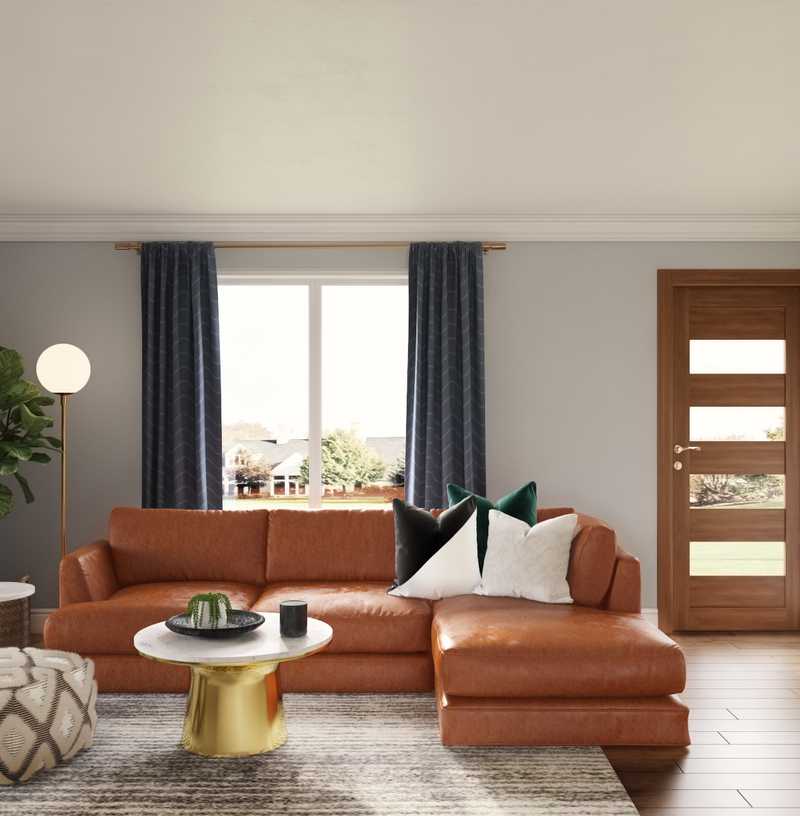 Contemporary, Eclectic, Midcentury Modern Living Room Design by Havenly Interior Designer Erin
