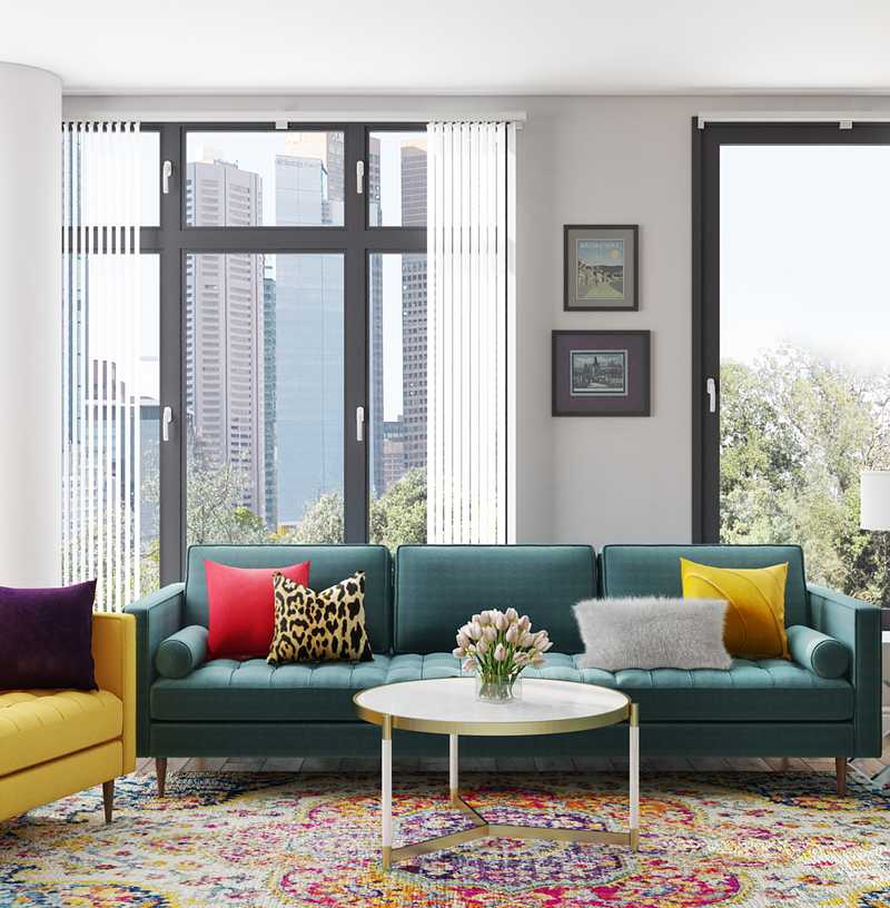 Contemporary, Glam, Preppy Living Room Design by Havenly Interior Designer Randi