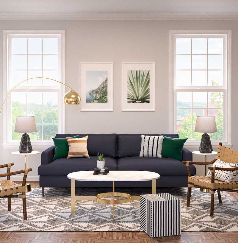 Bohemian, Midcentury Modern Living Room Design by Havenly Interior Designer Claire