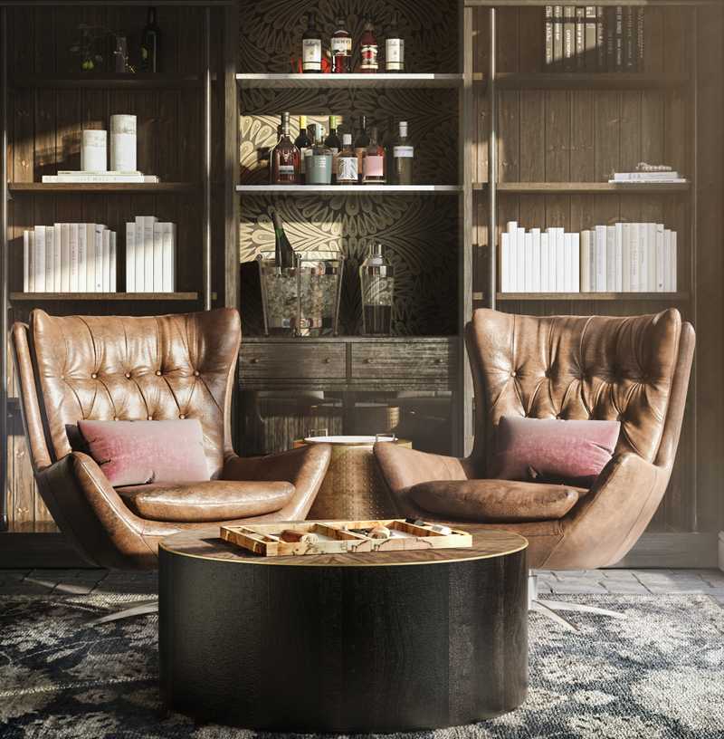 Glam, Library, Vintage Living Room Design by Havenly Interior Designer Ana