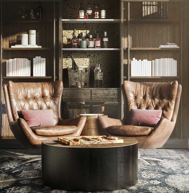 Glam, Library, Vintage Living Room Design by Havenly Interior Designer Ana