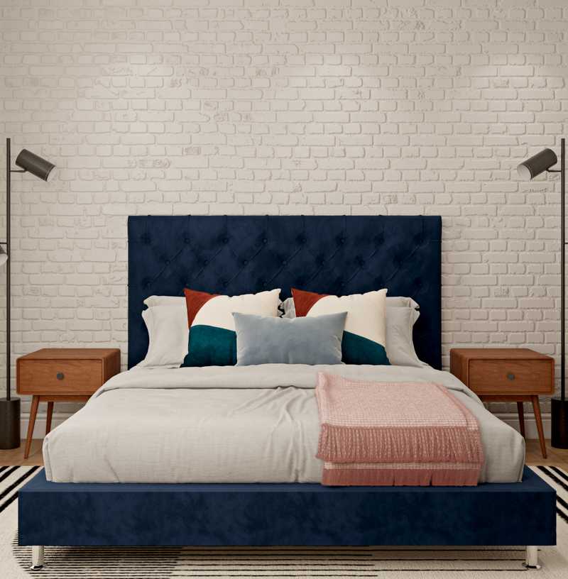Glam, Midcentury Modern Bedroom Design by Havenly Interior Designer Laura