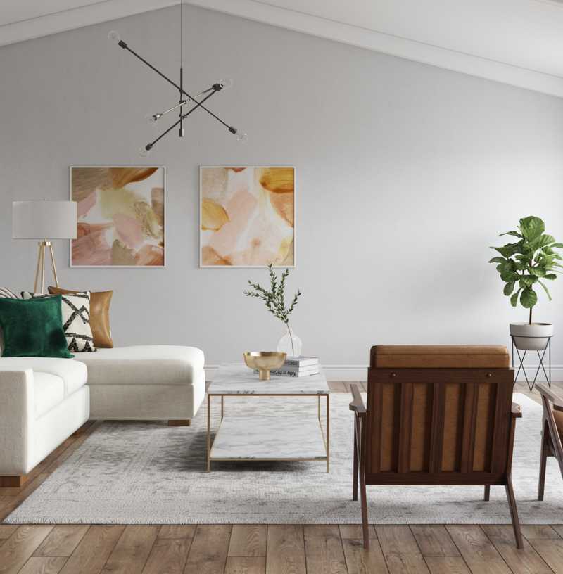 Glam, Midcentury Modern Living Room Design by Havenly Interior Designer Leslie