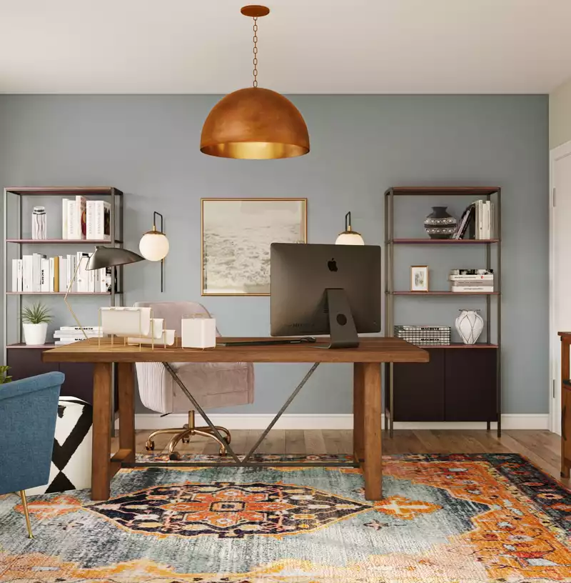 Bohemian, Traditional, Midcentury Modern Office Design by Havenly Interior Designer Michelle