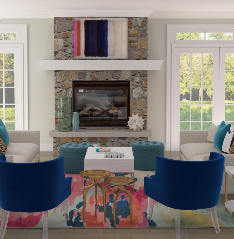 Glam, Preppy Living Room Design by Havenly Interior Designer Yoseika