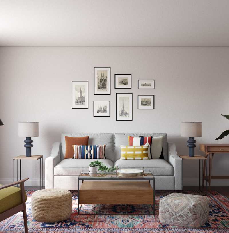 Bohemian, Midcentury Modern Living Room Design by Havenly Interior Designer Ghianella