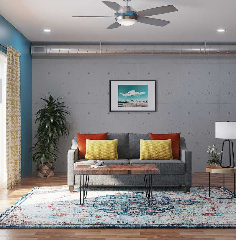 Bohemian, Industrial, Midcentury Modern Living Room Design by Havenly Interior Designer Victoria