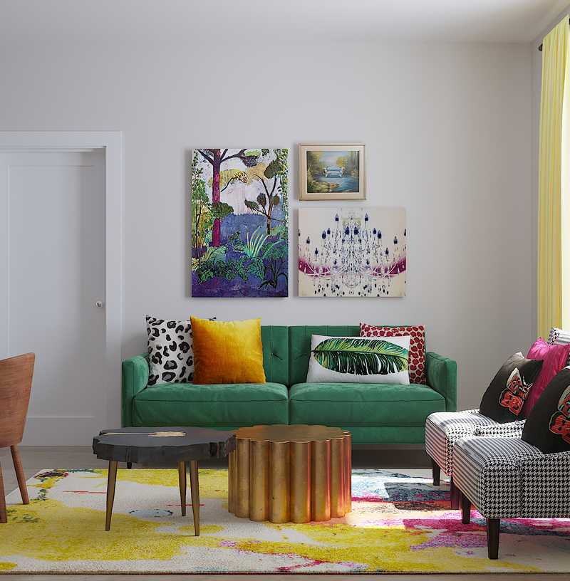 Bohemian, Glam, Midcentury Modern Living Room Design by Havenly Interior Designer Sandra