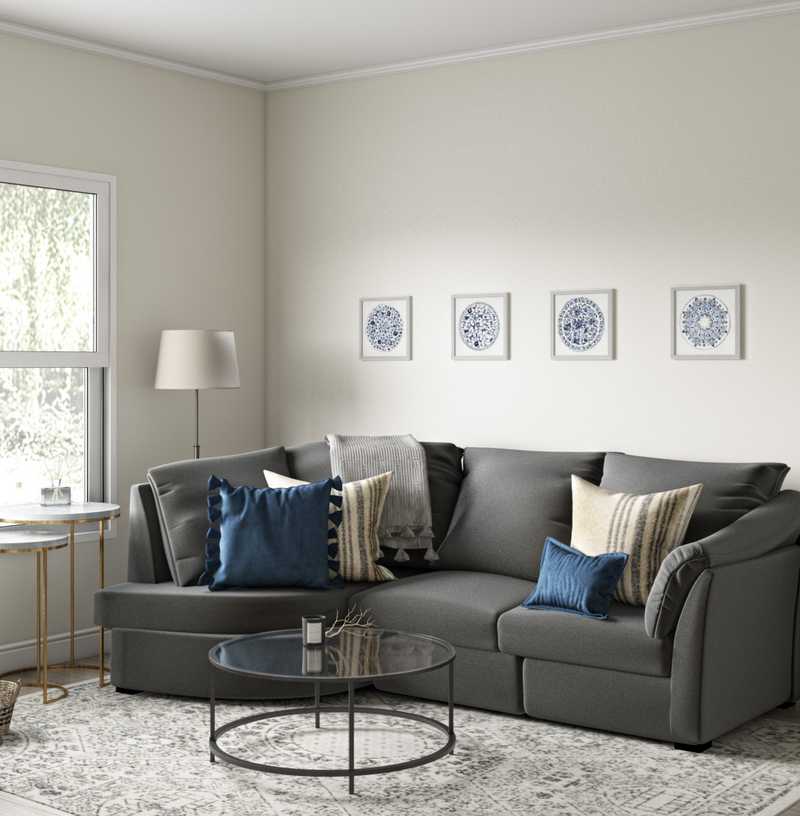 Coastal, Farmhouse Living Room Design by Havenly Interior Designer Sarah