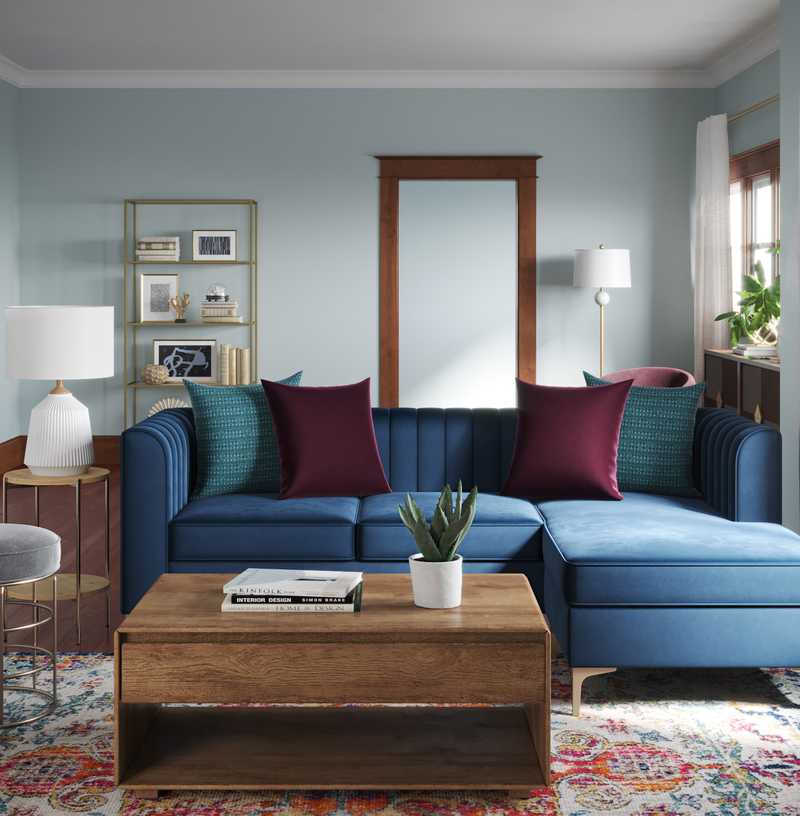 Contemporary, Eclectic, Glam, Midcentury Modern Living Room Design by Havenly Interior Designer Megan
