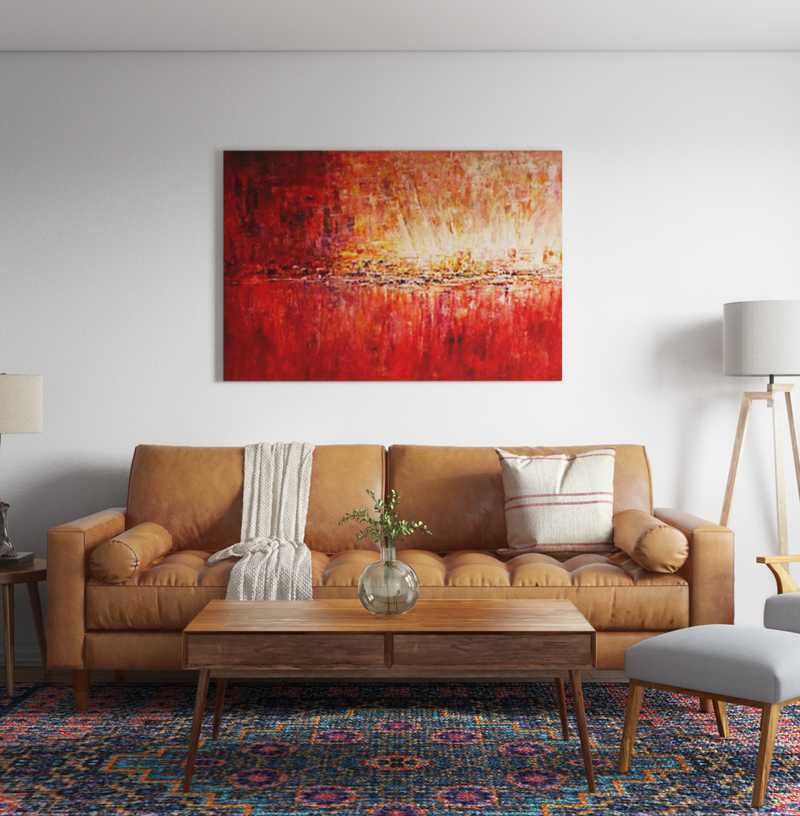 Contemporary, Bohemian, Vintage, Midcentury Modern Living Room Design by Havenly Interior Designer Logan