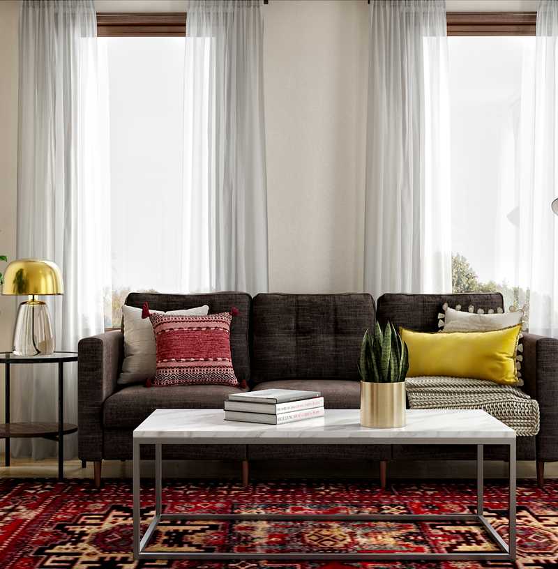 Bohemian, Global, Midcentury Modern Living Room Design by Havenly Interior Designer Jessie