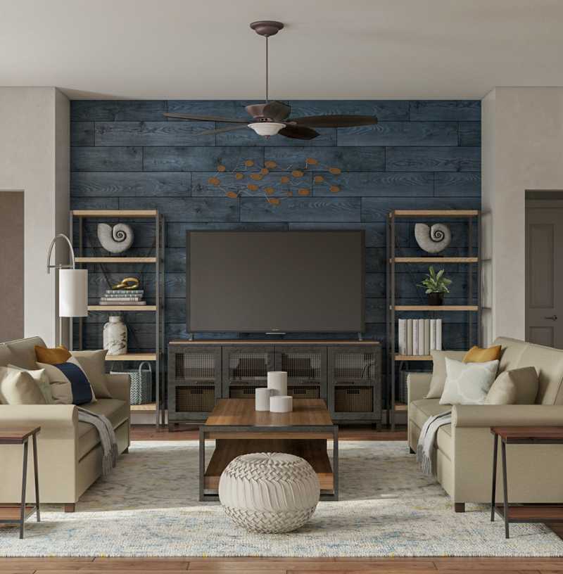 Coastal, Farmhouse, Rustic, Transitional Living Room Design by Havenly Interior Designer Emily