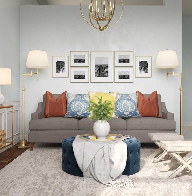 Classic, Glam, Preppy Living Room Design by Havenly Interior Designer Kaity