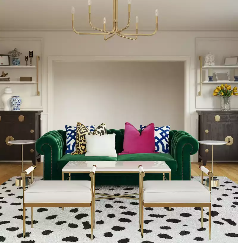 Glam, Preppy Living Room Design by Havenly Interior Designer Chanel