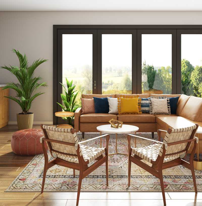 Bohemian, Midcentury Modern Living Room Design by Havenly Interior Designer Ghianella