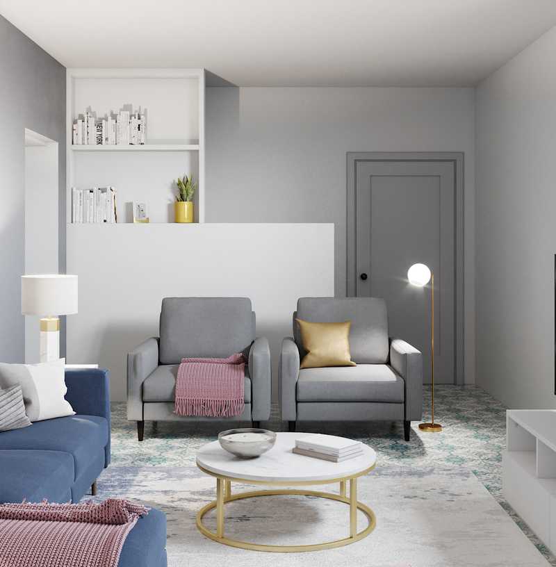 Contemporary, Modern, Glam, Midcentury Modern Living Room Design by Havenly Interior Designer Alina