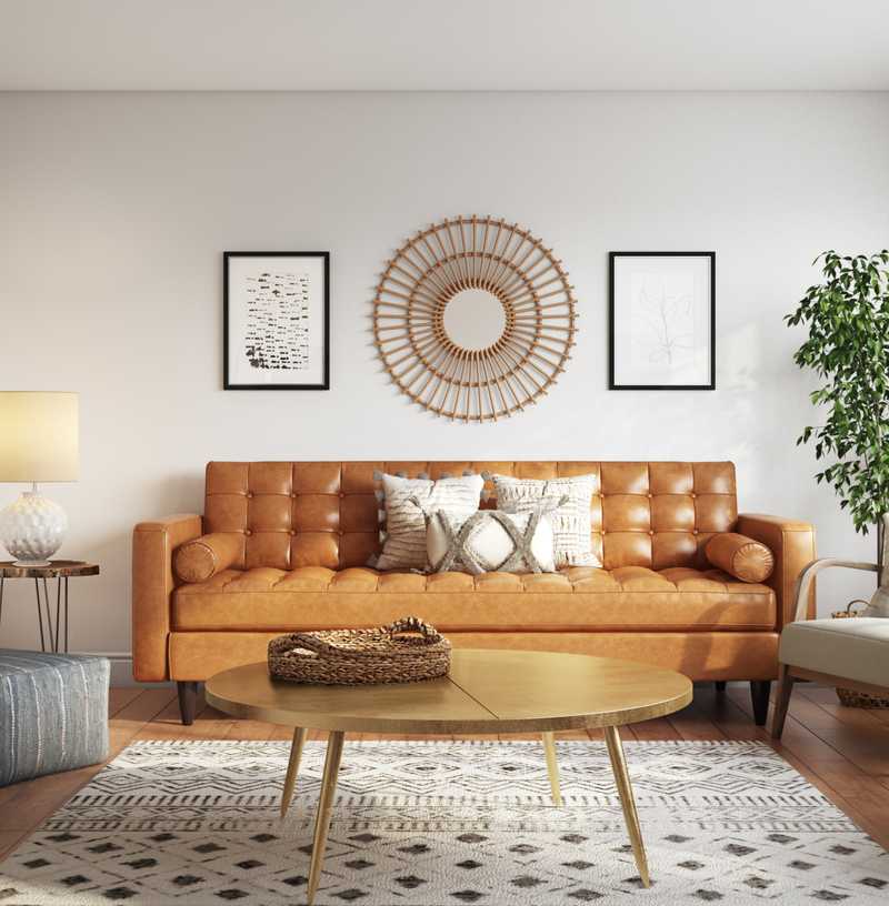Bohemian, Midcentury Modern Living Room Design by Havenly Interior Designer Megan
