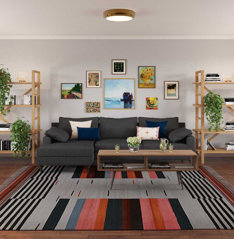 Bohemian, Midcentury Modern Living Room Design by Havenly Interior Designer Justin