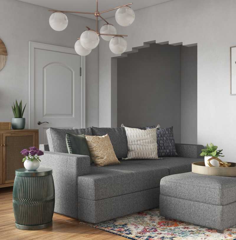 Bohemian, Glam, Midcentury Modern Living Room Design by Havenly Interior Designer Mai