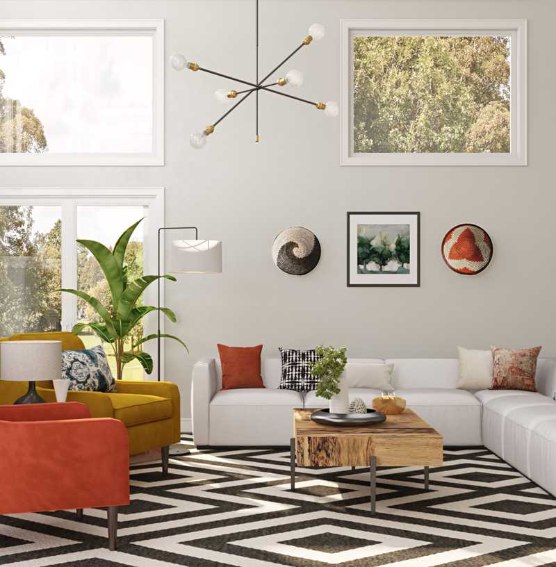 Modern, Eclectic, Bohemian, Glam, Midcentury Modern Living Room Design by Havenly Interior Designer Michela