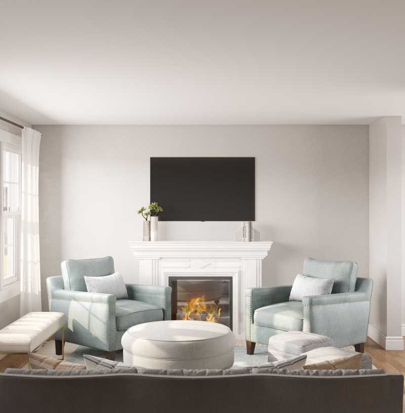 Coastal, Preppy Living Room Design by Havenly Interior Designer Carolyn