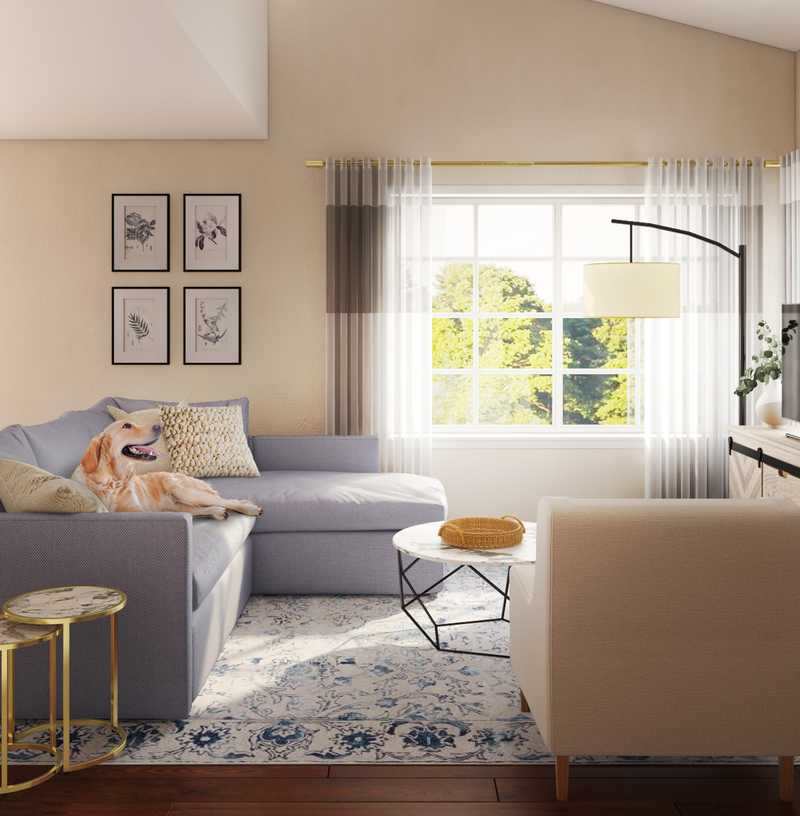 Bohemian, Coastal, Midcentury Modern Living Room Design by Havenly Interior Designer Bethany