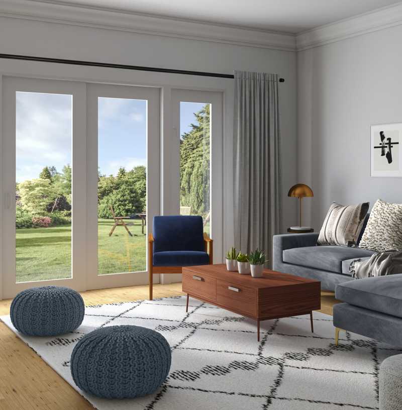 Contemporary, Industrial, Midcentury Modern Living Room Design by Havenly Interior Designer Logan