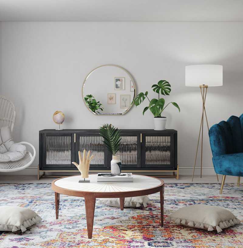 Eclectic, Bohemian, Glam, Midcentury Modern Living Room Design by Havenly Interior Designer Aurelie