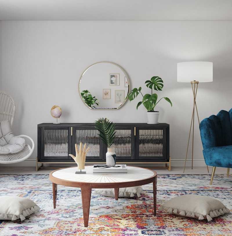 Eclectic, Bohemian, Glam, Midcentury Modern Living Room Design by Havenly Interior Designer Aurelie