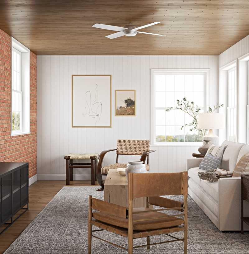 Bohemian, Midcentury Modern Living Room Design by Havenly Interior Designer Emilee