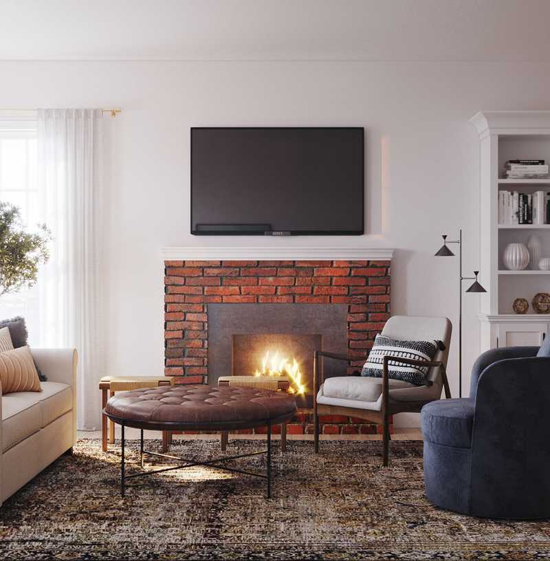 Bohemian, Midcentury Modern Living Room Design by Havenly Interior Designer Lacey