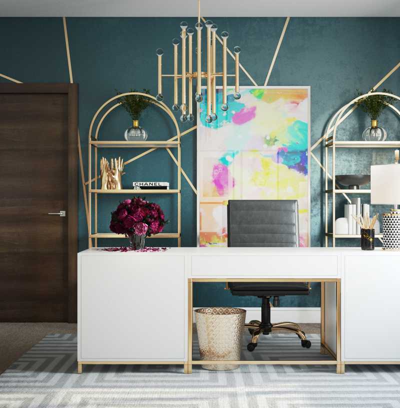 Glam, Preppy Office Design by Havenly Interior Designer Kamila