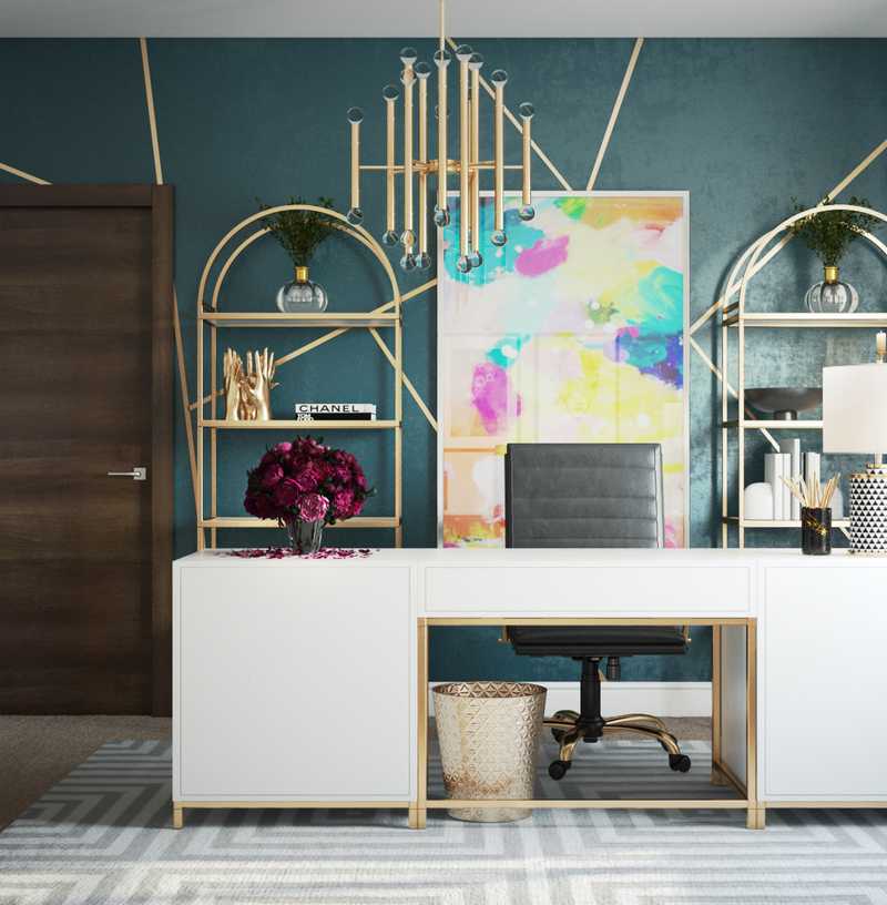 Glam, Preppy Office Design by Havenly Interior Designer Kamila