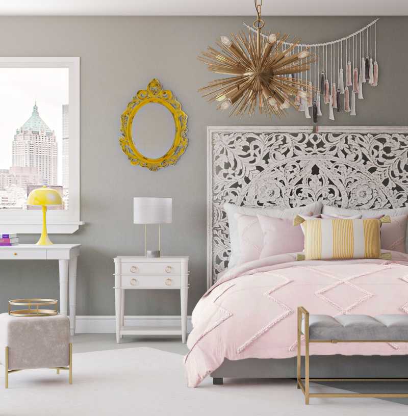 Eclectic, Bohemian, Midcentury Modern Bedroom Design by Havenly Interior Designer Adrian